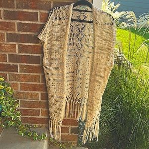 Maurices Ladies S/M Cream Crochet Knit Open Boho Cardigan